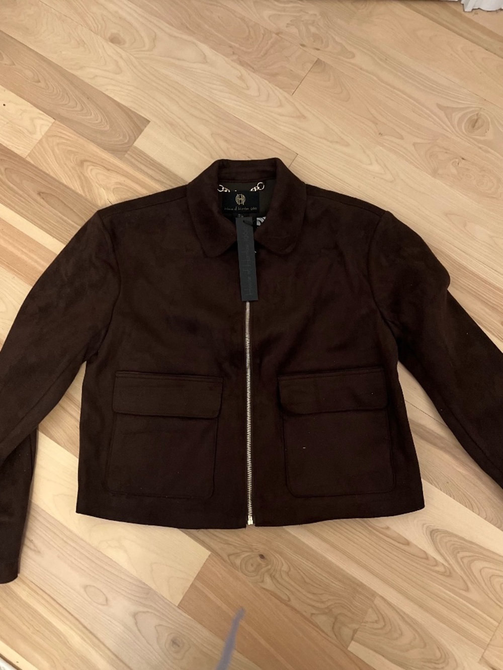 House of Harlow 1960 Dark Brown faux Suede Zip Jacket